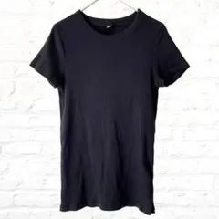 ユニクロ カットソー リブニット 半袖 シンプル モノトーン ブラック 夏 M