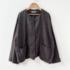 2025SS✨ネストローブ　ヘビーリネンノーカラージャケット　ブラウンのサムネイル