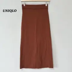 UNIQLOユニクロ　メリノブレンドリブスカート　ブラウン　ウエストゴム　M
