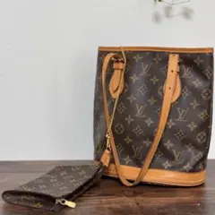 【外観良好】LOUIS VUITTON トートバッグ プチバケットPM ポーチ付