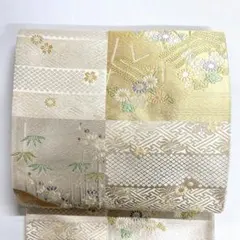 未着用　袋帯　横縞　紗綾形　梅花　菊花　金糸　着物　帯　045k p