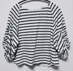 BEAMS HEART 七分袖　袖ギャザー　ボーダー　カットソー