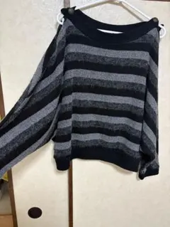 【セシルマクビー】肩出し ボーダー シャギーニット チュニック ゆるだぼ M