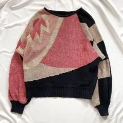 幾何学柄デザインニット セーター 配色 個性派 古着