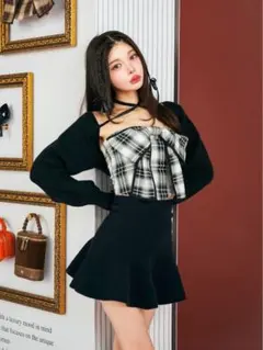 Darich ニットボレロダブルチェックミニワンピース BLK FL ダーリッチ