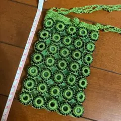 昭和レトロ　ビーズ ショルダーバッグ 緑　ポシェット スマホショルダー グリーン