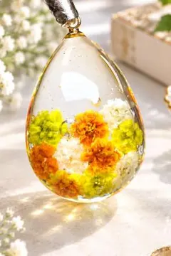 ピンクのドライフラワーネックレス ドライフラワー レジンアクセサリー