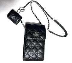 ミシェルマカロン　スマホショルダーバッグ 黒　キルティング