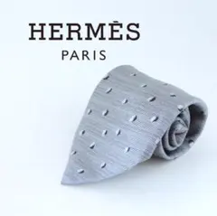 エルメス HERMES ネクタイ シルバー H柄 幾何学模様 シルク7825UA