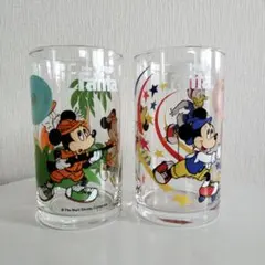 【昭和レトロ】ディズニー ミッキー&ミニー&ドナルド グラス コップ 2個