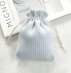 巾着 ポーチ 巾着袋 ハンドメイド 手編み ライトブルー M