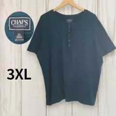【チャップス 半袖ヘンリーTシャツ】 ポケット 3XL 青 Chaps 古着