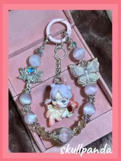 pinkハートstone合金ビーズ　強夜光薔薇＆蝶々ビーズ　SPビーズストラップ