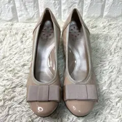 美品✨リボン付き くすみピンクハイヒール 23.0cm