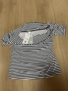 新品 H&M ワンショルダートップス ボーダー US Sサイズ アシメ 半袖のサムネイル