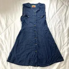 デニムワンピース ノースリーブ フロントボタン フレア レーヨン混 カジュアル