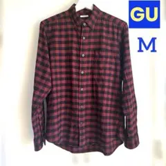 GUネルシャツ 長袖 チェック柄 レッド ブラック M