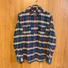 【ジーユー】GU フランネルチェックシャツ　長袖　レギュラーカラー　ネイビー　M