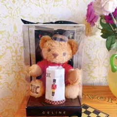 廃盤CELINE セリーヌ　マカダムロゴ入り　テディベア　ハンカチセット　レッド 廃盤CELINE セリーヌ マカダムロゴ入り テディベア ハンカチ
