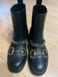 グッチ　レディース　34.5 ブーツ　黒　ホースビット　サイドゴアブーツ