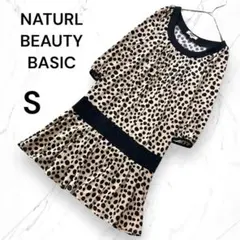 【ナチュラルビューティー】七分袖ドット柄チュニックミニワンピース　ウエスト切替