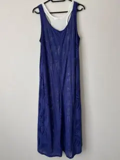 紫の葉柄ノースリーブロングワンピース　アズール