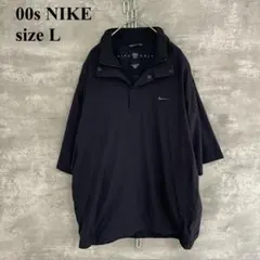 00s NIKE ハーフジップ ボタン ナイロン プルオーバー 半袖 黒 Y2K