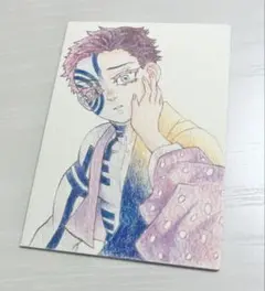 鬼滅の刃 アナログ手書きイラスト 猗窩座（狛治）恋雪　ファンアート　色鉛筆画