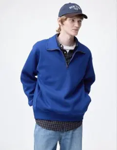 GU ヘビーウェイトスウェットハーフジッププルオーバー ブルー XLサイズ