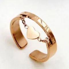 ハート リング 指輪 ピンクゴールド 鎖 チェーン 揺れる ゆらゆら