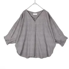 DRESKIP 七分袖ブラウス チェック グレー M キャンディ袖