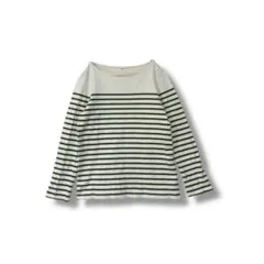 無印良品 ボーダー長袖カットソー 綿100% L グリーン系　ボートネック