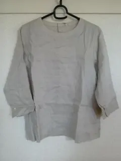 【未使用】無印良品オーガニックリネン洗いざらし七分袖ブラウス　ペールブラウン　S