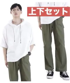 上下セット 半袖パーカー＆カーゴパンツ メンズ カジュアル スポーツ　Lサイズ1