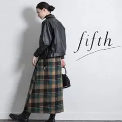 fifth チェック柄フレアロングスカート グリーン
