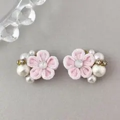 no.82 ピンク花ビジュー ピアス　イヤリング　和風　袴　着物　卒業式