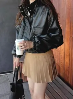 GRL スタンドカラーレザーブルゾン ブラック Fサイズ