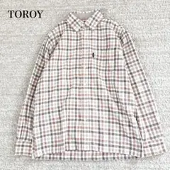トロイ ボタンダウンシャツ 長袖 チェック柄 コットン混 タック カジュアル