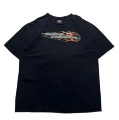 ハーレーダビッドソン Tシャツ 2XL 黒 フレイム メーター ☆.6419