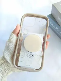 【ぷっくり くすみベージュ】スマホソケット付き　ワイヤーアート フラワー