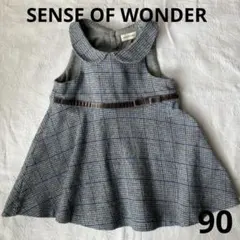 SENSE OF WONDER ワンピース90cmチェックお呼ばれ上品ネイビー系