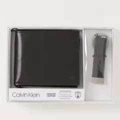 カルバンクライン レザーウォレット キーリング セット/専用ボックス付 ブラウン