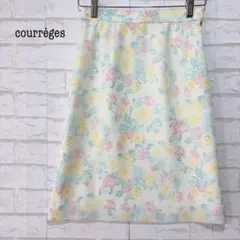 クレージュ 花柄スカート パステルカラー 春色（M相当）膝丈 裏地 レトロ 春色