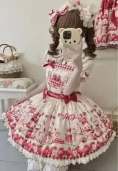 ロリィタ ジャンパースカート ヘッドドレス セット いちご - メルカリ