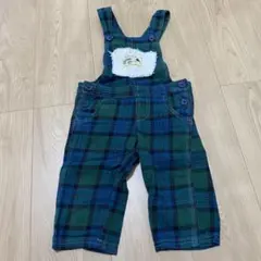 90サイズ　くまのプーさん　サロペット　オーバーオール　チェック柄　緑