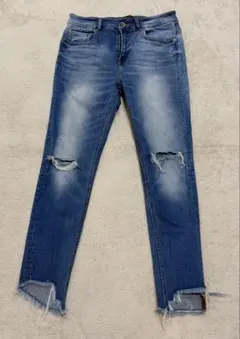 JEANASIS ジーナシス デニム パンツ S アシンメトリー ダメージ加工のサムネイル