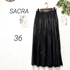 9134-4 サクラ SACRA ロングフレアスカート サイズ36 無地 光沢のサムネイル