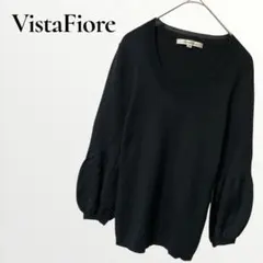VistaFiore ニット Ｕネック バルーンスリーブ ブラック M ウール