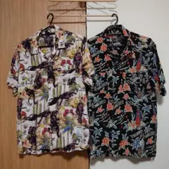 The Crimie 半袖アロハシャツ　２着セット M 黒花柄　白パンサーのサムネイル