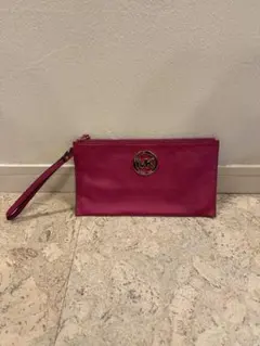 Michael Kors ピンクレザークラッチバッグMKロゴ付き
